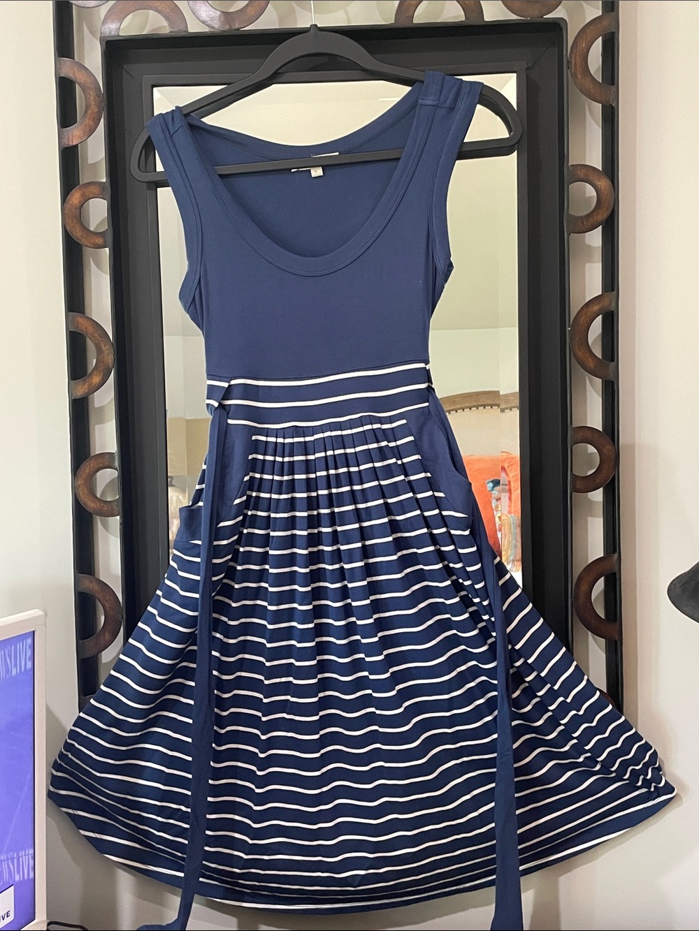 Kimi and Kai Maternity Navy and White Striped Dress